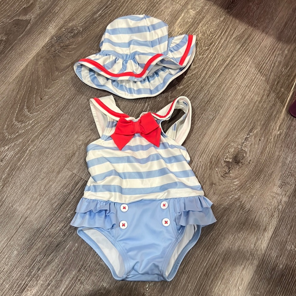 Gymboree sailor bathing suit with matching hat - 3-6 months